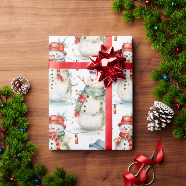 Snowman Watercolor Christmas Wrapping Paper (Holiday Gift)