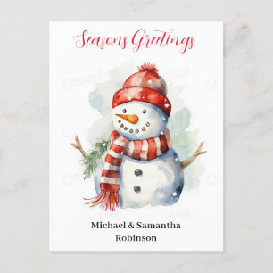 Snowman Watercolor Holiday Postcard