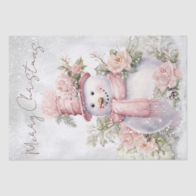 Snowman Watercolor Pink Winter Christmas Tissue Paper (Front)