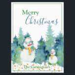 Snowman Watercolor Trees Merry Christmas Holiday<br><div class="desc">Adorable snowmen with watercolor tree background.  “Merry Christmas” greeting for your family and friends.</div>