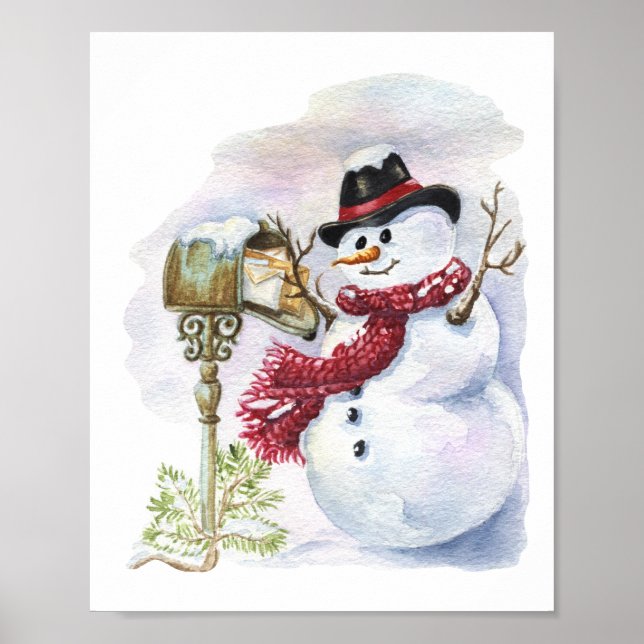 Snowman Watercolor Winter Christmas Decoupage Poster (Front)