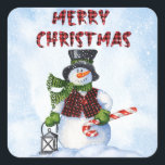Snowman Watercolor Winter Christmas Square Sticker<br><div class="desc">Snowman Watercolor Winter Christmas</div>
