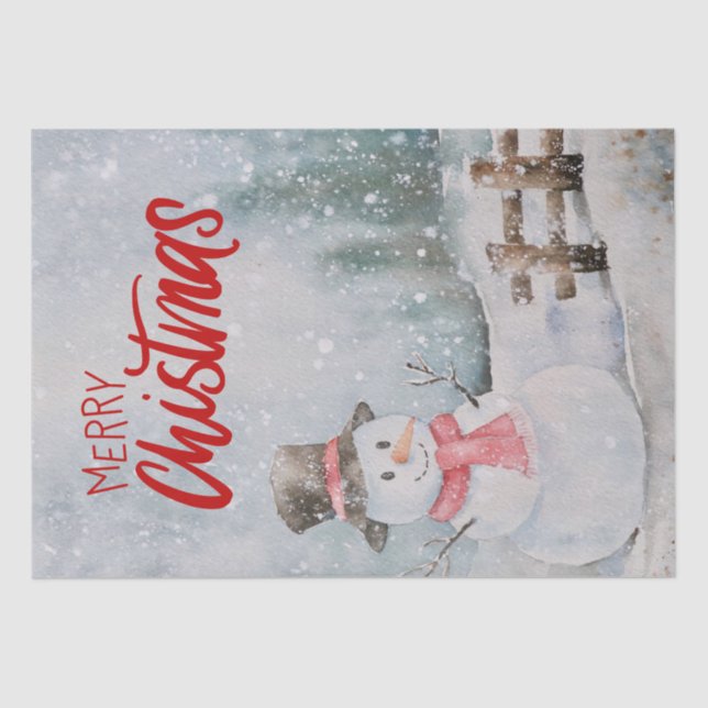 Snowman Watercolor Winter Christmas Tissue Paper (Front)