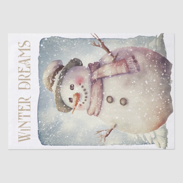 Snowman Watercolor Winter Christmas Tissue Paper (Front)