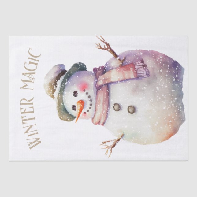 Snowman Watercolor Winter Christmas Tissue Paper (Front)