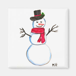 Snowman watercolor winter snow Christmas Magnet
