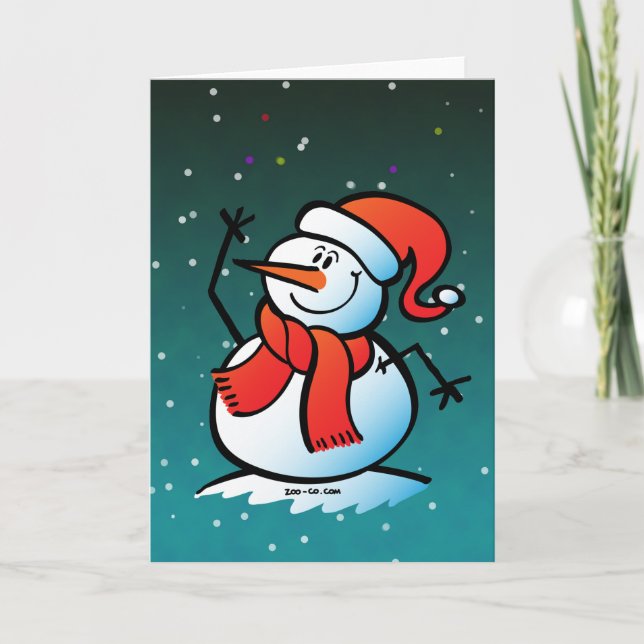 Snowman Waving Hello! Holiday Card (Front)