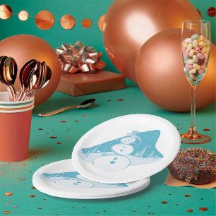 Snowman Wearing A Top Hat Paper Plate