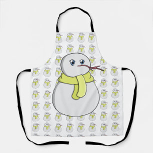 Snowman wearing a yellow scarf apron