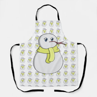 Snowman wearing a yellow scarf apron