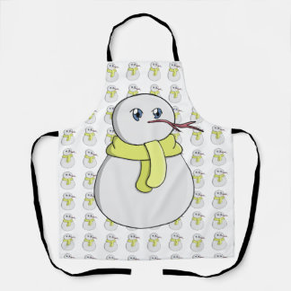 Snowman wearing a yellow scarf apron