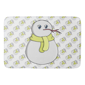 Snowman wearing a yellow scarf bath mat