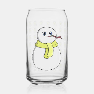 Snowman wearing a yellow scarf can glass