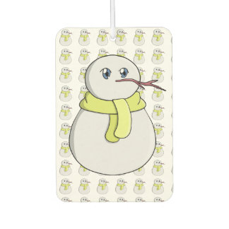 Snowman wearing a yellow scarf car air freshener