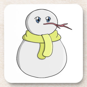 Snowman wearing a yellow scarf coaster