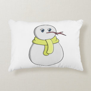 Snowman wearing a yellow scarf decorative cushion
