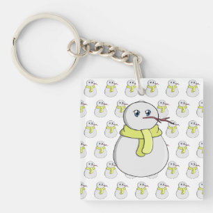 Snowman wearing a yellow scarf key ring