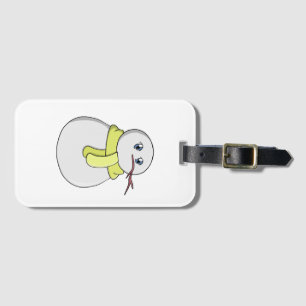 Snowman wearing a yellow scarf luggage tag