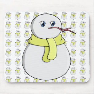 Snowman wearing a yellow scarf mouse pad
