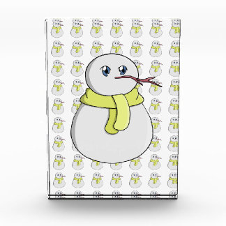 Snowman wearing a yellow scarf photo block
