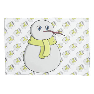 Snowman wearing a yellow scarf pillowcase