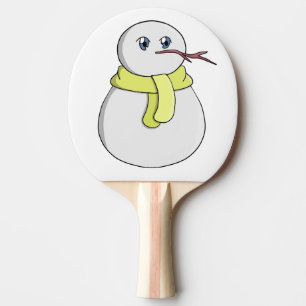 Snowman wearing a yellow scarf ping pong paddle