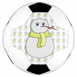 Snowman wearing a yellow scarf soccer ball