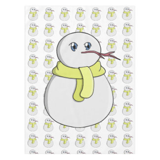 Snowman wearing a yellow scarf tablecloth