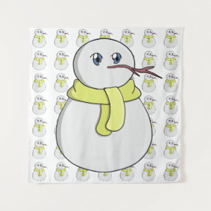 Snowman wearing a yellow scarf tapestry