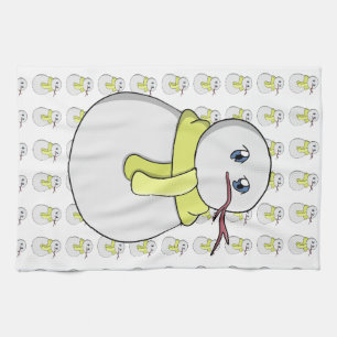 Snowman wearing a yellow scarf tea towel