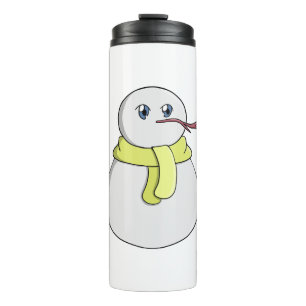 Snowman wearing a yellow scarf thermal tumbler