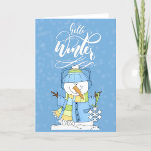 Snowman Wearing Blue - Hello Winter Card