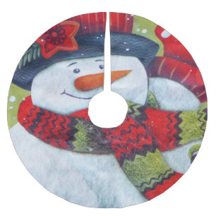 Snowman Wearing Scarf Brushed Polyester Tree Skirt