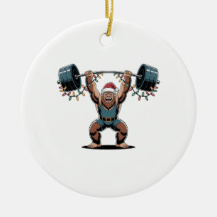 Snowman Weightlifter Christmas 2026 Holiday Fitnes Ceramic Ornament