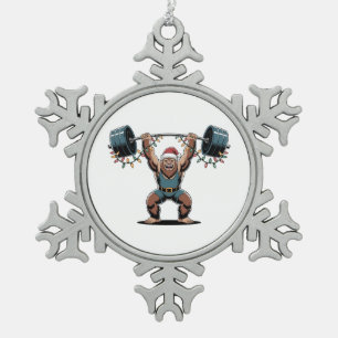 Snowman Weightlifter Christmas 2026 Holiday Fitnes Snowflake Pewter Christmas Ornament