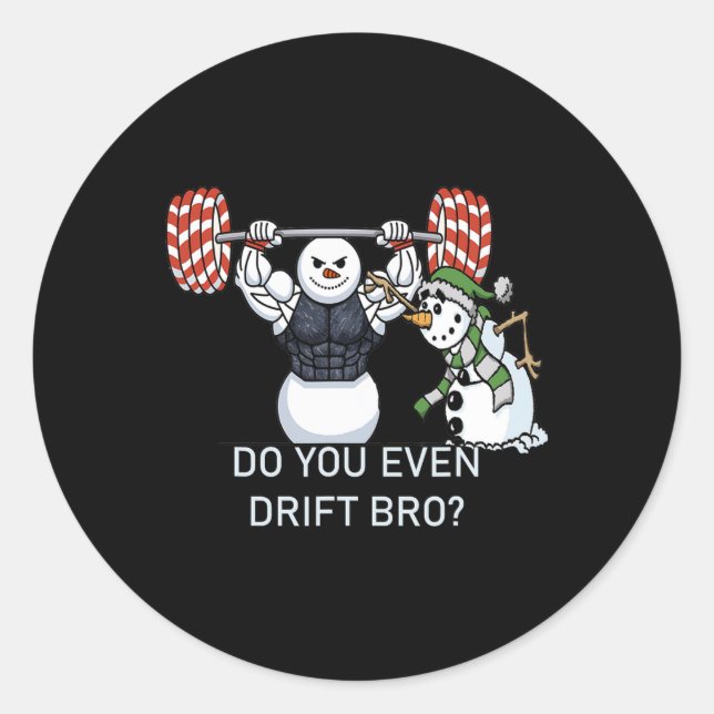 Snowman Weightlifting Bodybuilding Funny Workout  Classic Round Sticker (Front)