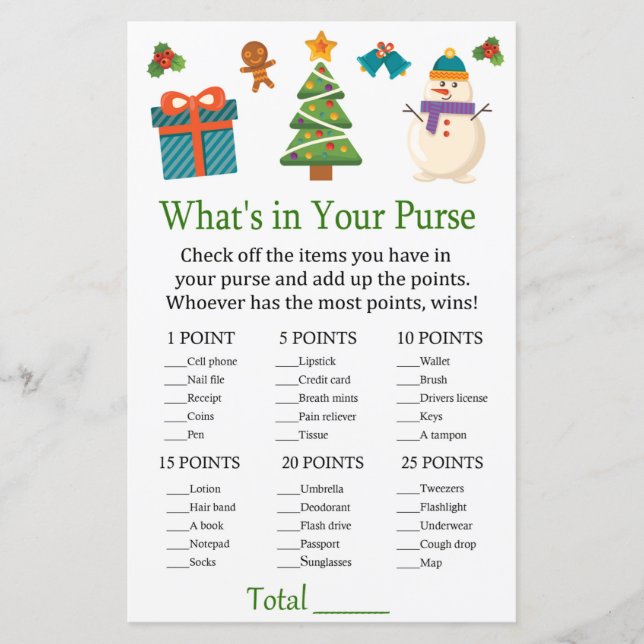 Snowman What's in your purse game baby shower (Front)