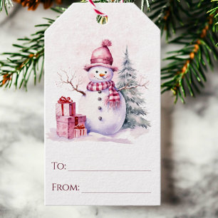 Snowman Whimsical Pink To and From Christmas Gift Tags