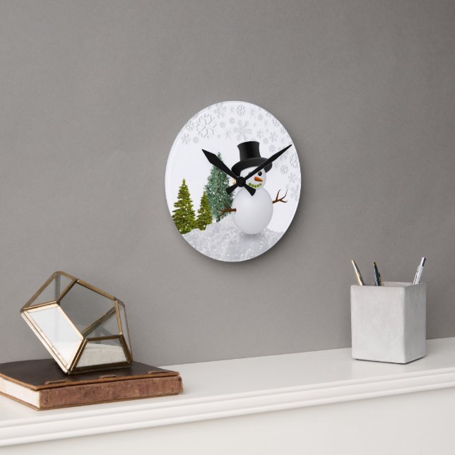 Snowman White Christmas Home Decor  Round Clock (Office)