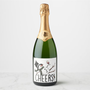 Snowman Wine Christmas Funny Drinking Wine Santa Sparkling Wine Label