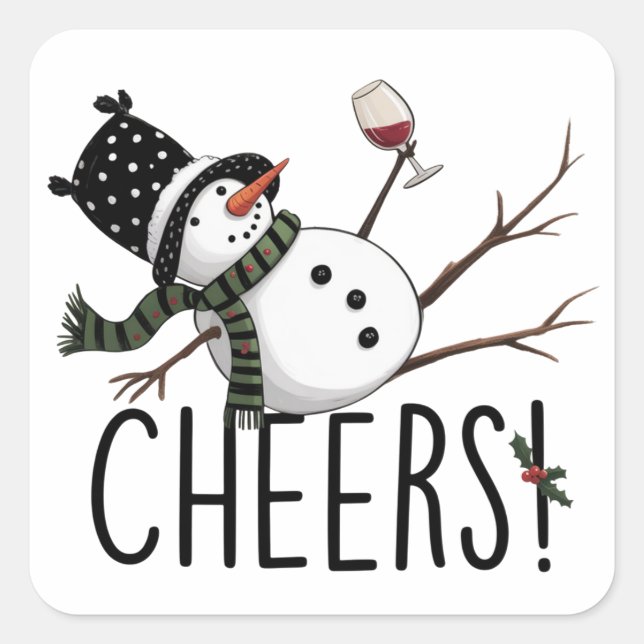 Snowman Wine Christmas Funny Drinking Wine Santa  Square Sticker (Front)