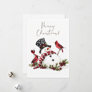 Snowman Wine Winter Christmas Holiday Card