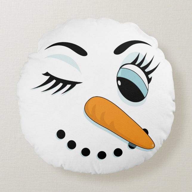 Snowman Winking Funny Christmas Round Cushion (Front)