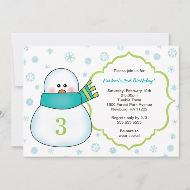 Snowman Winter Birthday Party Invites (Front)