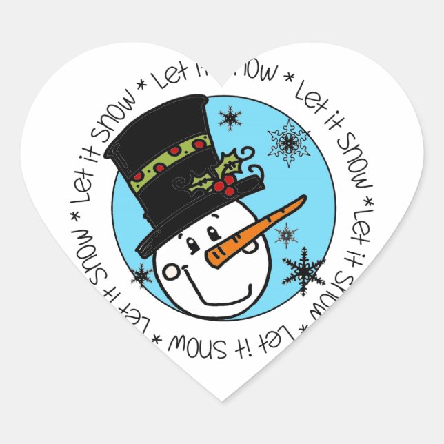 Snowman Winter Holiday Let It Snow Heart Sticker (Front)
