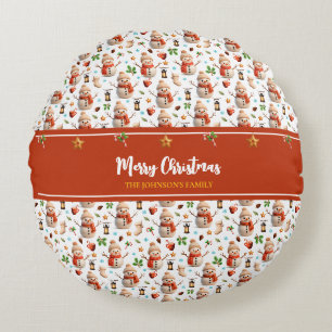 Snowman Winter Holidays - Merry Christmas Round Cushion