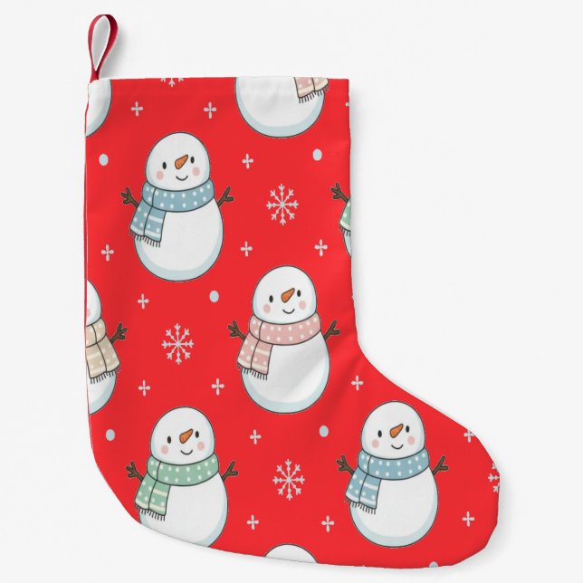 Snowman Winter Magic Cozy Cute  Small Christmas Stocking (Front)