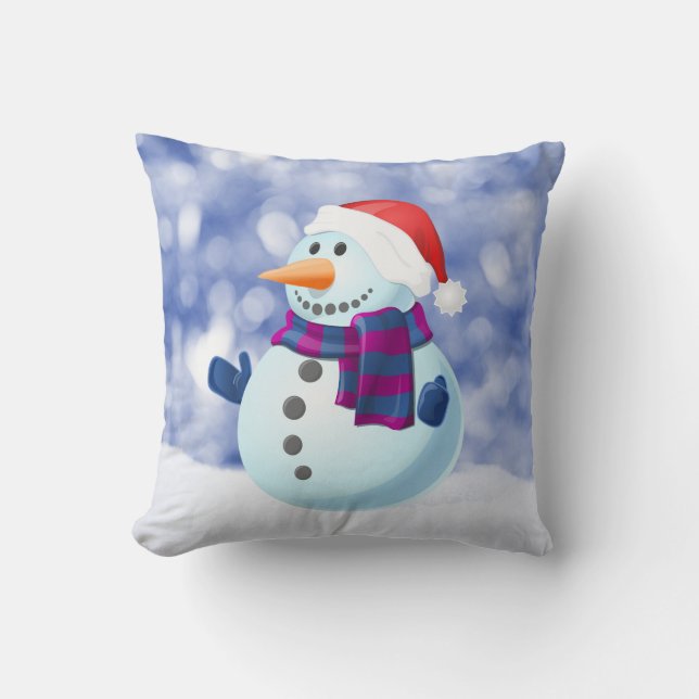 Snowman Winter Merry Christmas Snow Cushion (Front)
