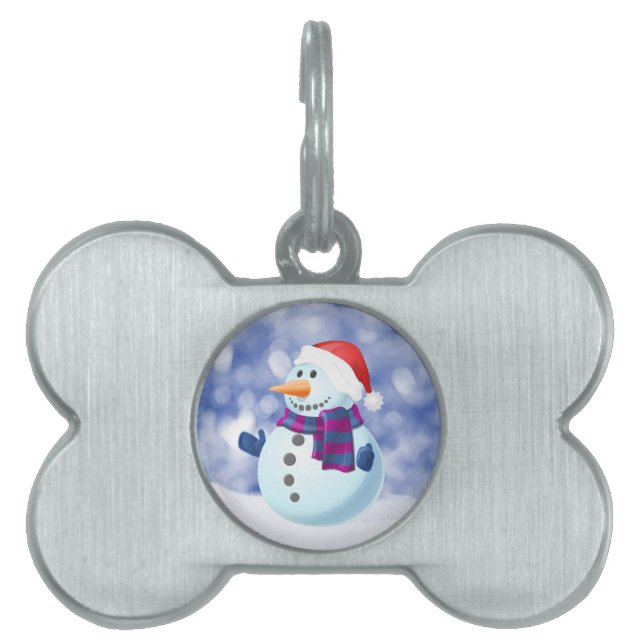 Snowman Winter Merry Christmas Snow Pet Tag (Front)