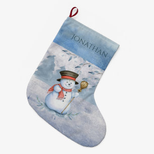 Snowman Winter Merry Typography Holiday Christmas Large Christmas Stocking